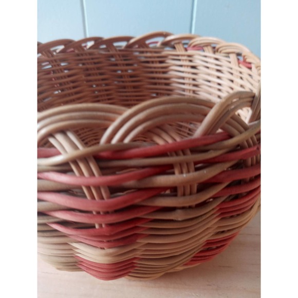Woven Circular Basket Two Tone Red Decorative - Picture 2 of 11